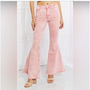 NEW Color Theory Flip Side Fray Hem Pink Bell Bottom Jeans Medium